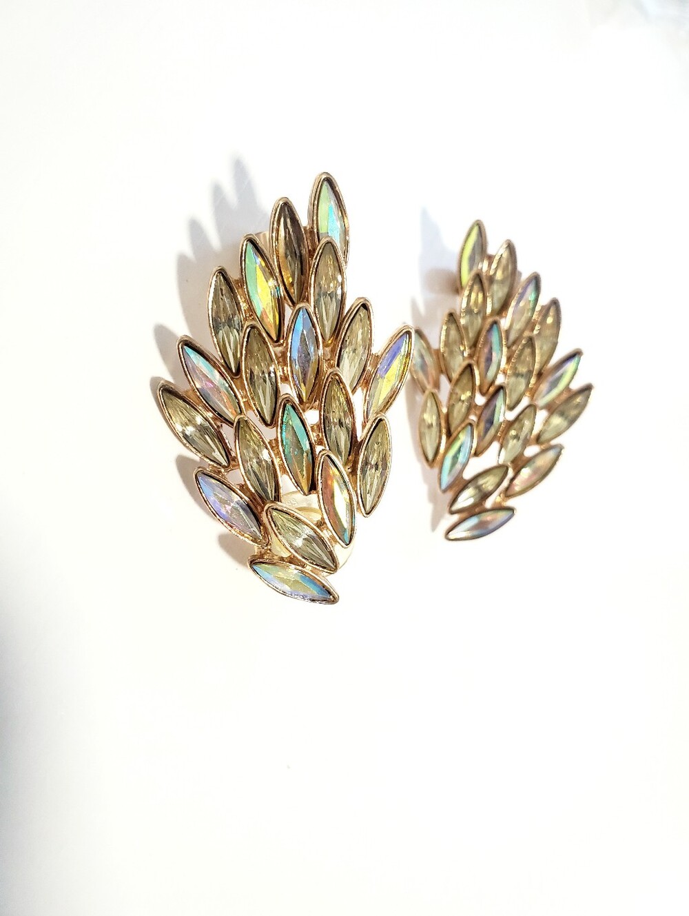 Gold-Tone Angel Wings Iridescent Marquise Cluster Earrings